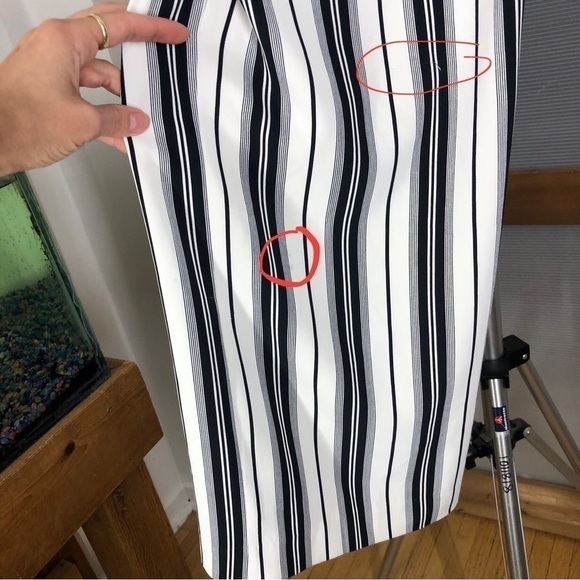 H&m‎ White Black Stripe High Waist Tie Front Wide Leg Pants Sz 10 - Picture 8 of 12